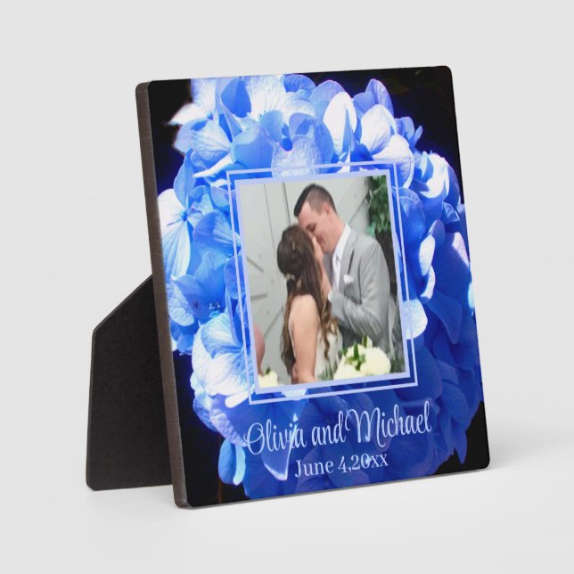 Cobalt blue floral elegant blue hydrangeas  plaque (Front)