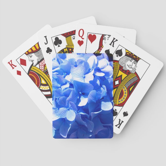Cobalt blue floral elegant blue hydrangeas  poker cards (Back)
