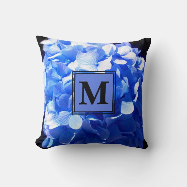 Cobalt blue floral elegant blue hydrangeas  throw pillow (Front)