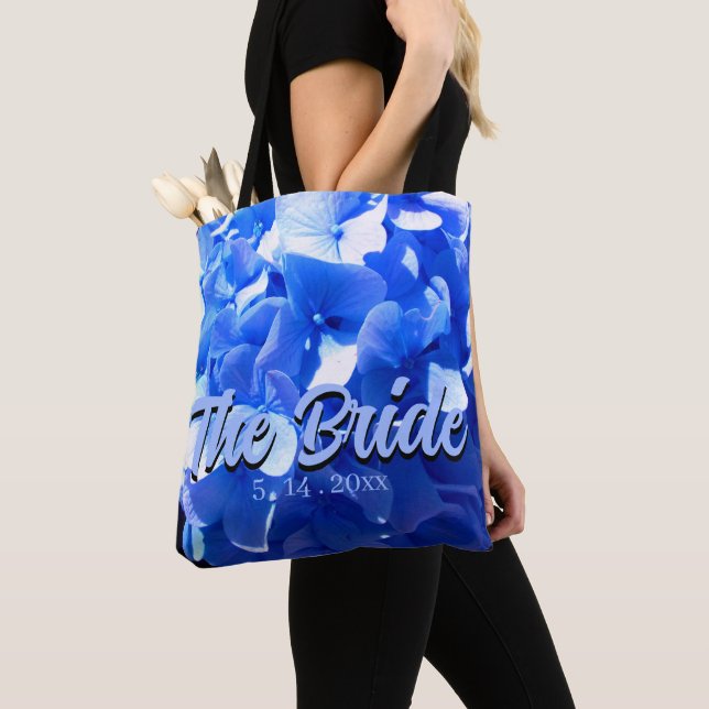 Cobalt blue floral elegant blue hydrangeas  tote bag (Close Up)