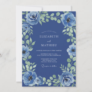 Cobalt Blue Floral Flourish Wedding Invitation