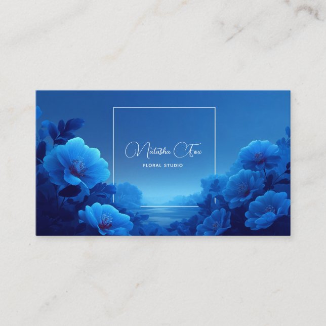 Cobalt Blue Floral Modern Geometric Ocean Business Card (Front)