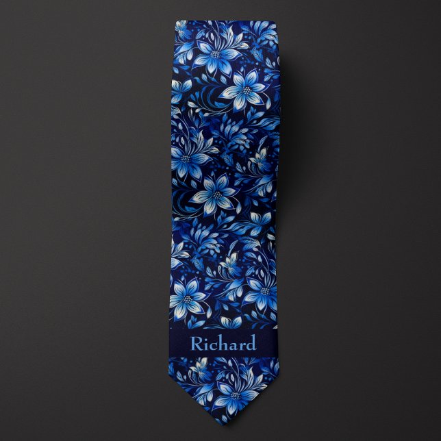 Cobalt Blue Floral Monogram Neck Tie (Creator Uploaded)