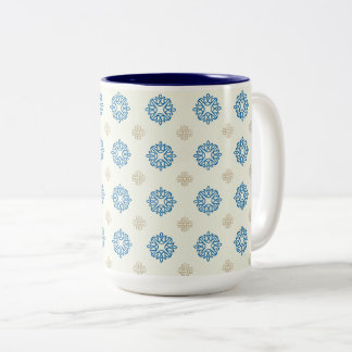 Cobalt Blue Floral Pattern Two-Tone Coffee Mug