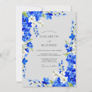 Cobalt Blue Floral Romance Wedding Invitation