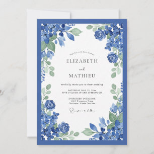 Cobalt Blue Floral Wedding Invitation