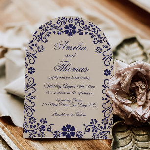 Cobalt Blue Floral Wedding Invitation