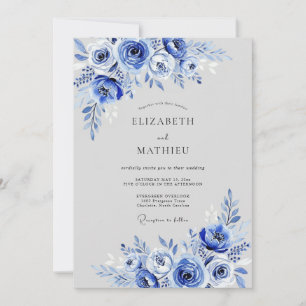 Cobalt Blue Floral Whimsy Wedding Invitation