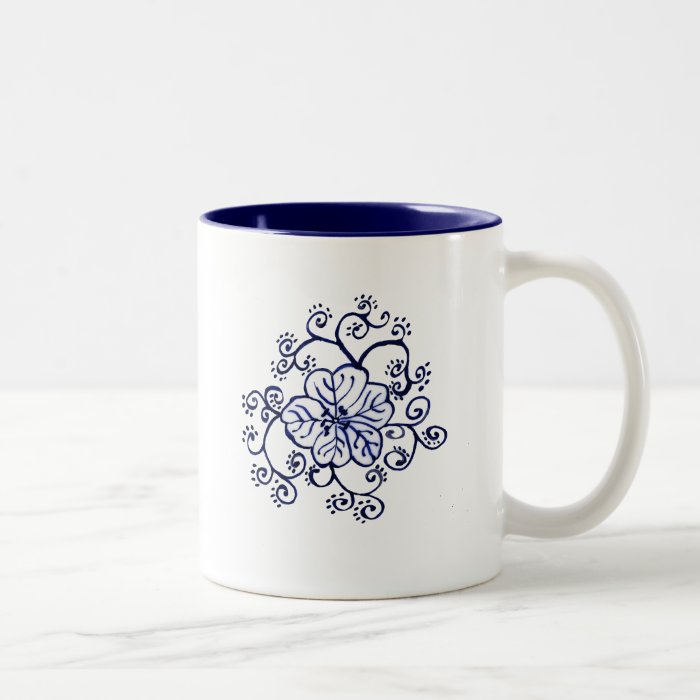 Cobalt Blue Flower Scroll Coffee Mug