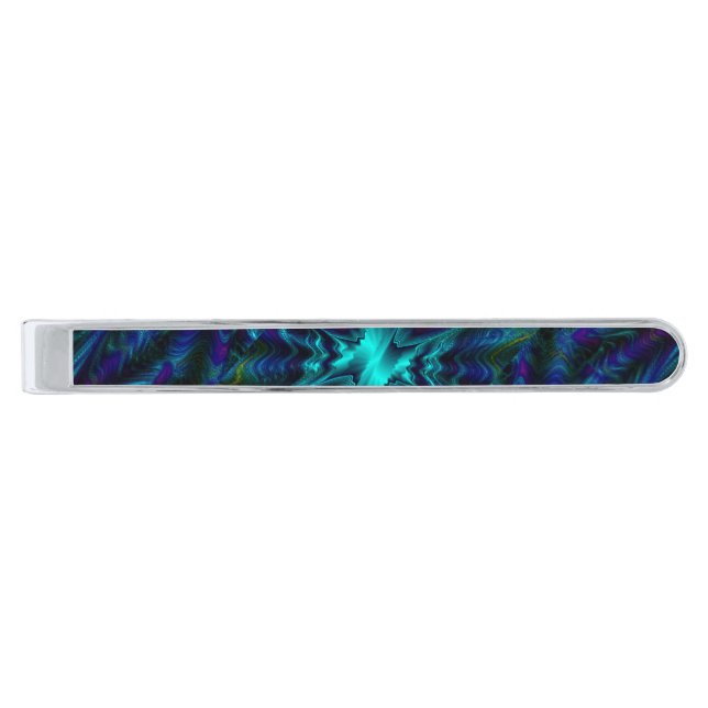Cobalt Blue Fractal Silver Finish Tie Clip (Front)