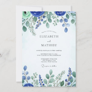 Cobalt Blue Fresh Spring Wedding Invitation