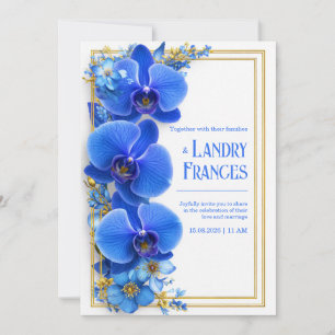 Cobalt Blue Gilded Orchid Botanical Wedding Invitation