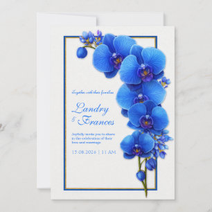 Cobalt Blue Gilded Orchid Wedding Invitation