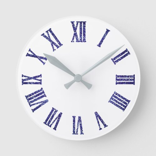 Cobalt Blue Glitter Ombre Minimal Indigo Navy Round Clock