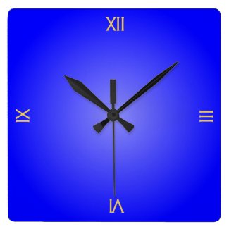 Cobalt Blue Glow 4 Black Numerals Square Wall Clock