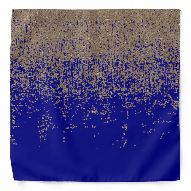 Cobalt Blue Gold Glitter Ombre Gradient Bandana (Front)