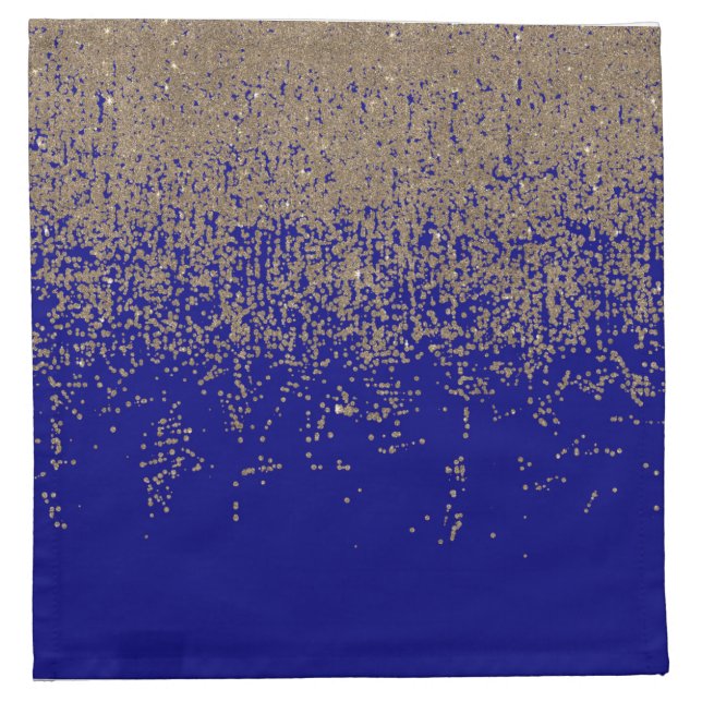 Cobalt Blue Gold Glitter Ombre Gradient Cloth Napkin (Front)