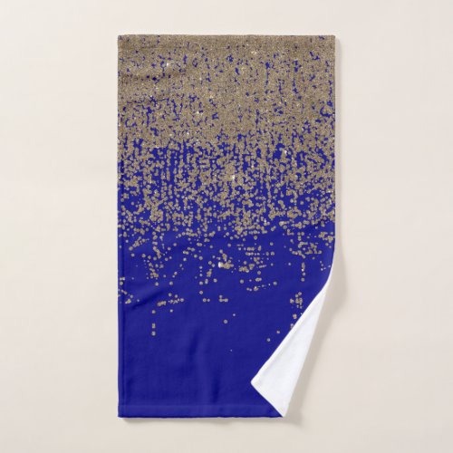 Cobalt Blue Gold Glitter Ombre Gradient Hand Towel
