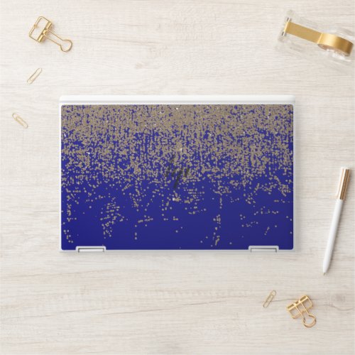 Cobalt Blue Gold Glitter Ombre Gradient HP Laptop Skin