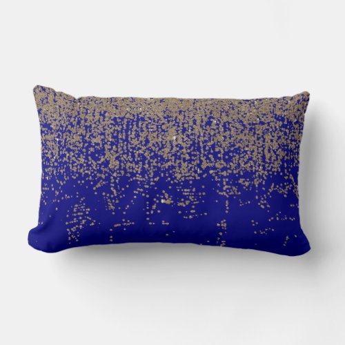 Cobalt Blue Gold Glitter Ombre Gradient Lumbar Pillow