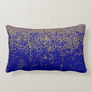 Cobalt Blue Gold Glitter Ombre Gradient Lumbar Pillow