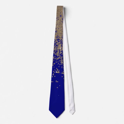 Cobalt Blue Gold Glitter Ombre Gradient Neck Tie