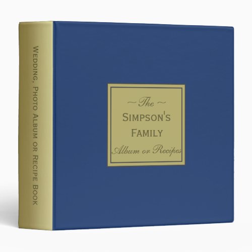 Cobalt Blue  Gold Modern Wedding Album or Recipes 3 Ring Binder