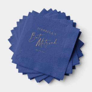 Cobalt Blue Gold Script Bat Mitzvah Personalized Foil Napkins