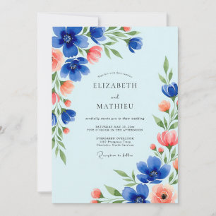 Cobalt Blue Graceful Botanical Wedding Invitation