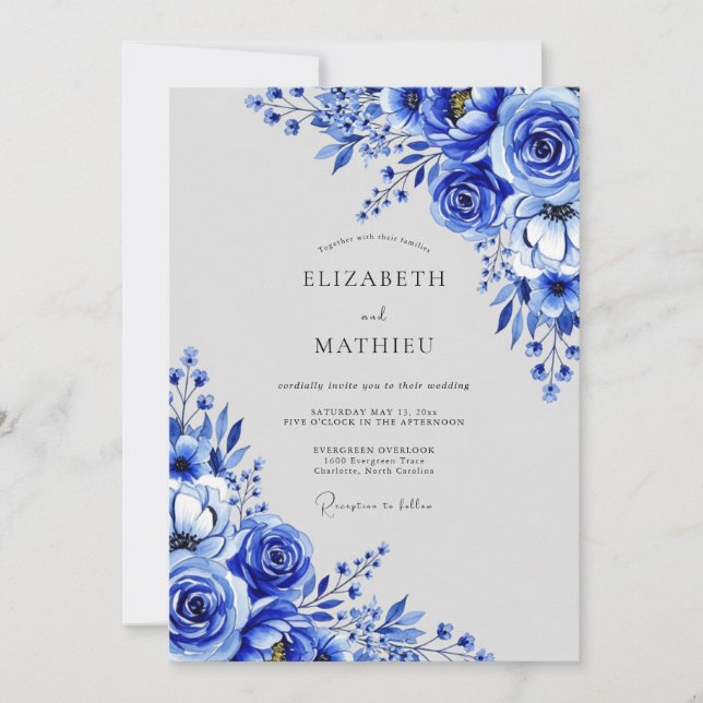Cobalt Blue Graceful Winter Wedding Invitation (Front)