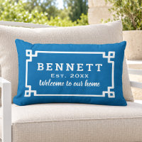 Cobalt Blue Greek Key Monogram Welcome