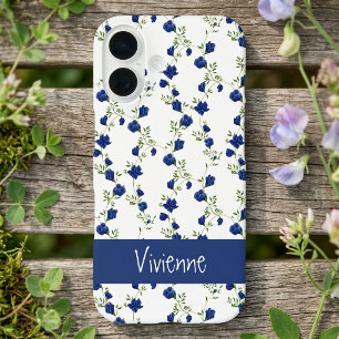 Cobalt Blue Green Watercolor Wildflower Name iPhone 16 Case