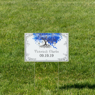 Cobalt Blue Heart Leaf Tree Personalized Lawn Sign