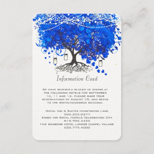 Cobalt Blue Heart Leaf Tree Wedding Enclosure Card