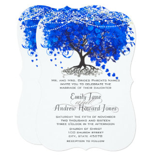 Cobalt Blue Heart Leaf Tree Wedding Invitation