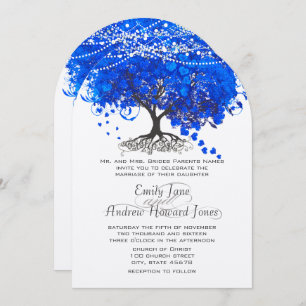 Cobalt Blue Heart Leaf Tree Wedding Invitation