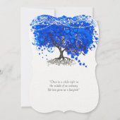 Cobalt Blue Heart Leaf Tree Wedding Invitation (Back)