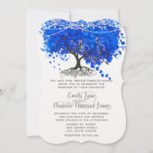 Cobalt Blue Heart Leaf Tree Wedding Invitation (Front)
