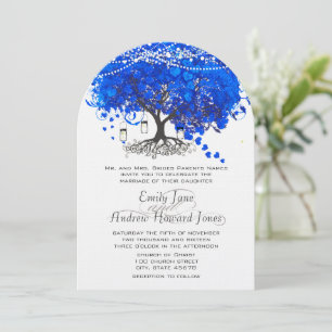 Cobalt Blue Heart Leaf Tree Wedding Invitation