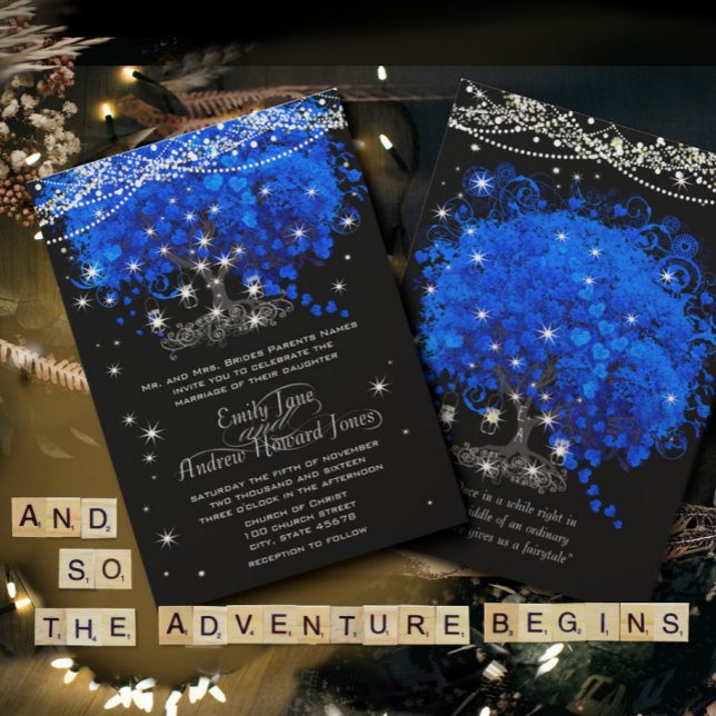 Cobalt Blue Heart Leaf Tree Wedding Invitation (Creator Uploaded)