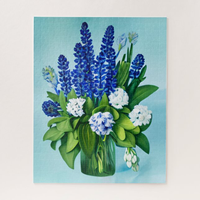 Cobalt Blue Hyacinths and Hydrangeas Jigsaw Puzzle (Vertical)