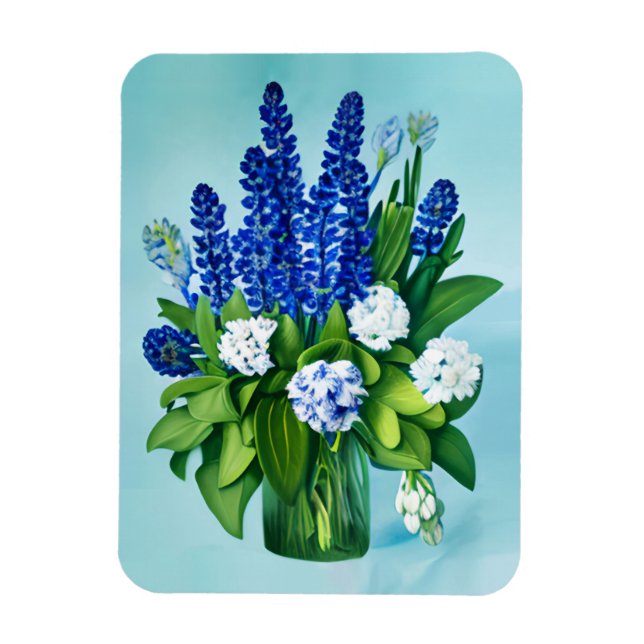 Cobalt Blue Hyacinths and Hydrangeas Magnet (Vertical)