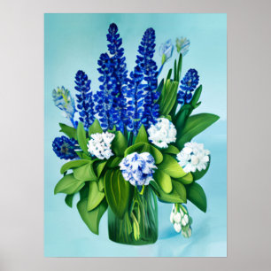 Cobalt Blue Hyacinths and Hydrangeas Poster