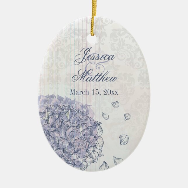 Cobalt blue hydrangea flower wedding photo favor ceramic ornament (Front)