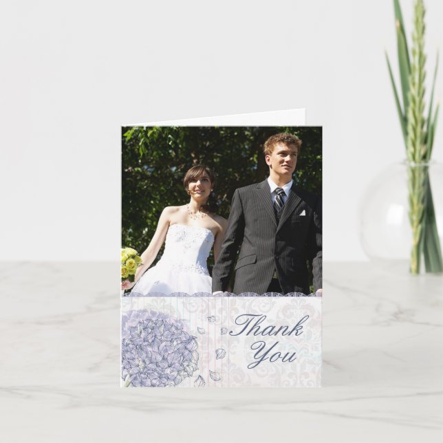 Cobalt blue hydrangea flower wedding thank you (Front)