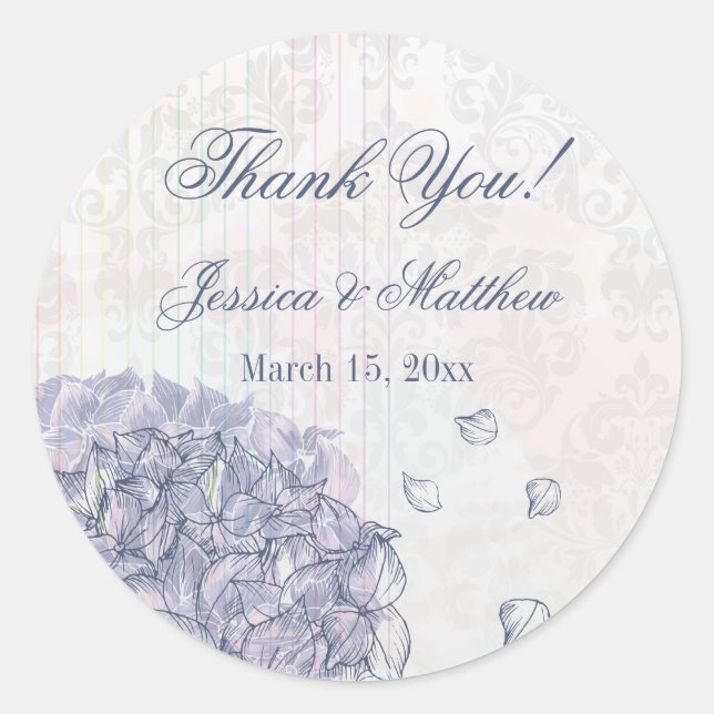 Cobalt blue hydrangea flower wedding thank you classic round sticker (Front)