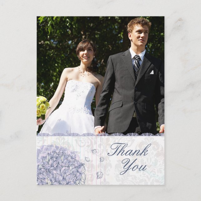 Cobalt blue hydrangea flower wedding thank you postcard (Front)