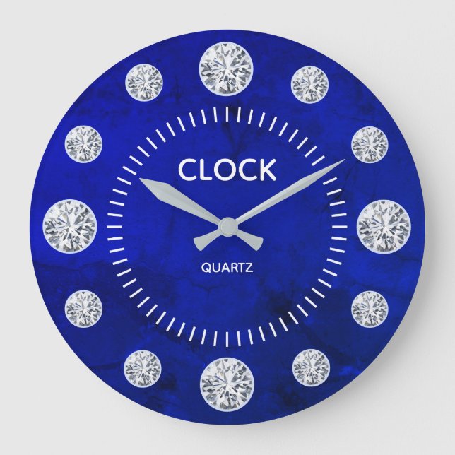 Cobalt Blue Lapis Diamond Solitaire Custom Name Large Clock (Front)