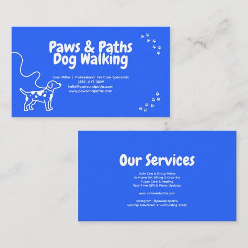 Cobalt Blue Leash Dog Paw Print Business Card