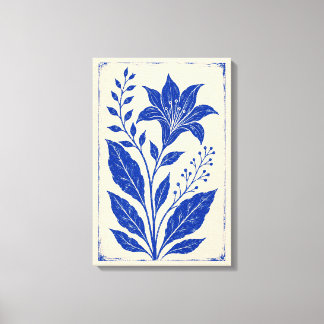 Cobalt Blue Lily Botanical Linocut Canvas Print